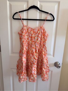 Urban Outfitters Pink and Orange Floral Tiered Spaghetti Strap Dress NWT xs